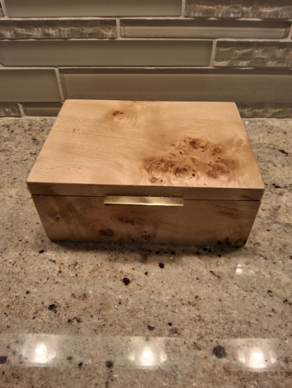 Pottery Barn Small Burlwood Decorative Box.